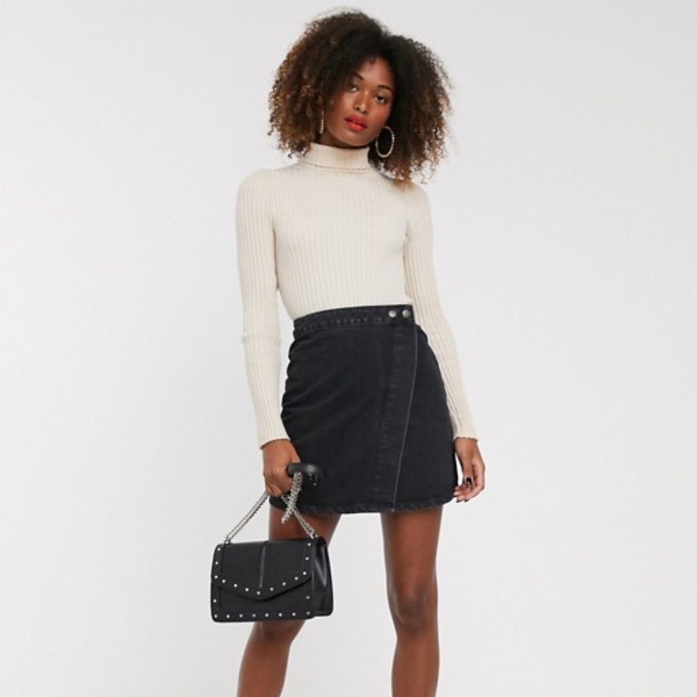 ASOS Black Denim Wrap Skirt